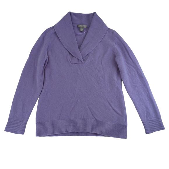 100% Cashmere‎ Charter Club V-neck Sweater Shawl Collar Women's Large Purple - Picture 1 of 9
